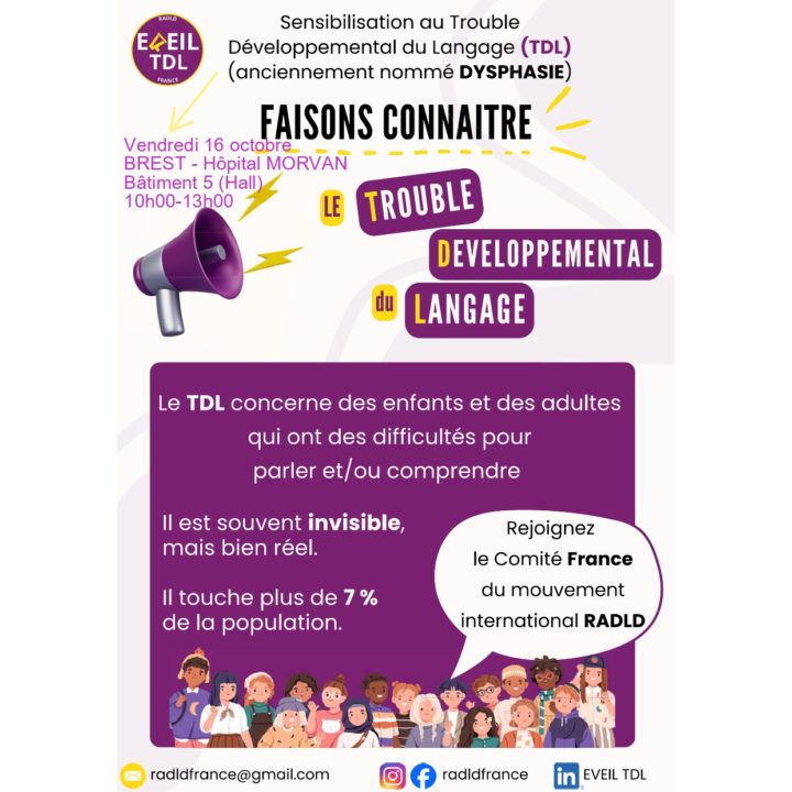 Journée internationale du TDL (= Dysphasie) Vendredi 16 octobre BREST – Hôpital MORVAN